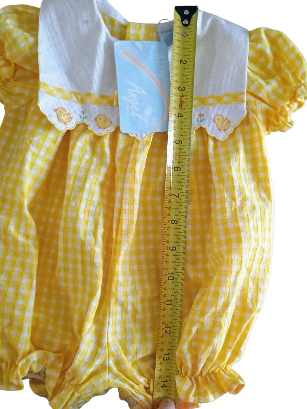Vintage Little Angel Yellow Gingham Bubble Romper | 3 to 6 Months |